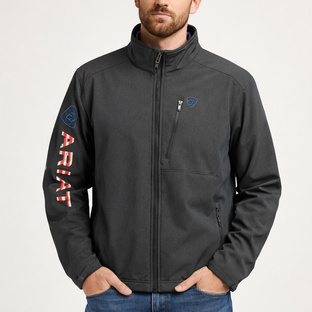 Ariat Men’s Dark Gray Performance Softshell Jacket American Flag Back Size M - Picture 12 of 12